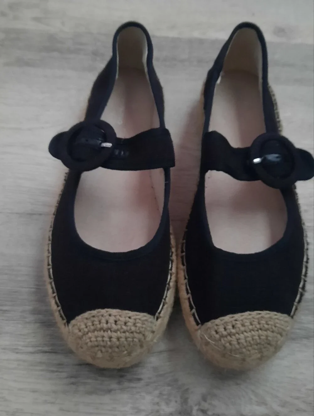 Bandolino Black Espadrille Mary Jane Flats with Buckle